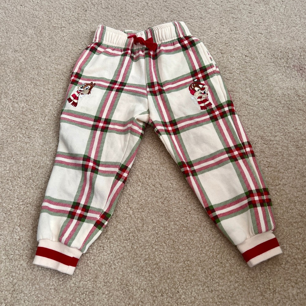 Disney Chip and Dale Plaid Christmas Pants Holiday Joggers Kids Size‎ 3 Unisex
